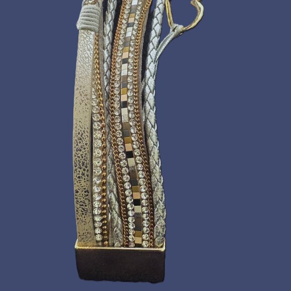 Boho Heart Leather Multi-layered Cuff Magnetic Bracelet Gold/Silver Accents EUC - Picture 9 of 12